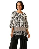 Soft Crinkle Floral Colorblock  Tunic - 3276