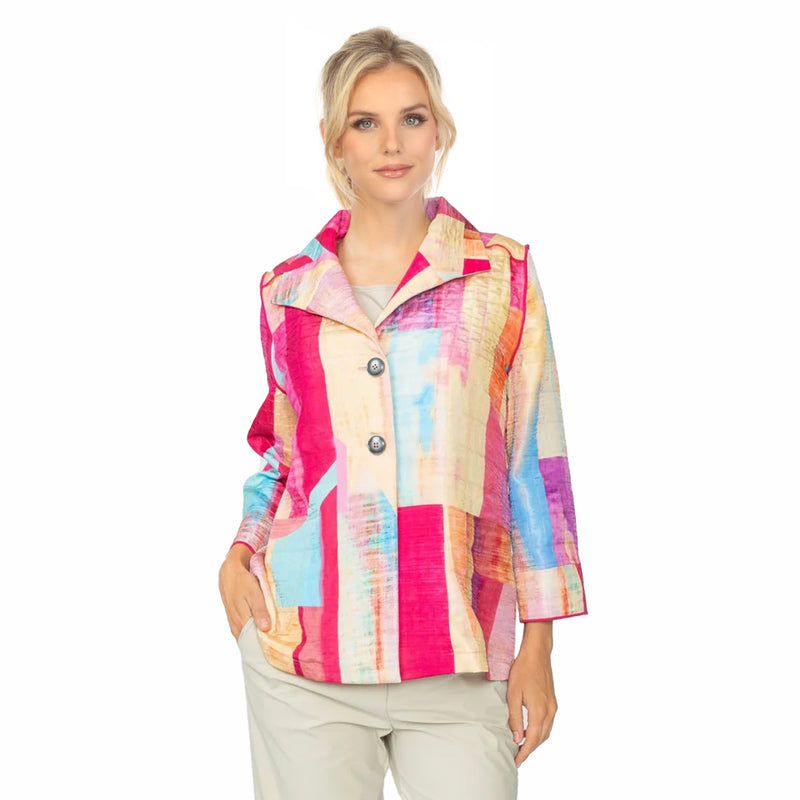 Artful Abstract Print Wing Collar Jacket in Pink - C1039J-PNK