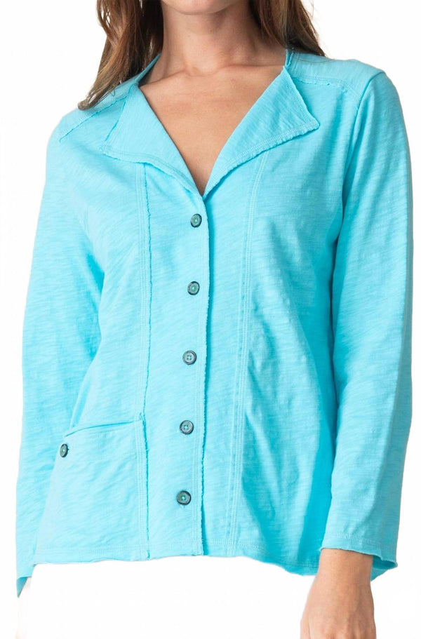 Lightweight V-Neck Cardigan W/ Collar in Malibu Blue - 27545-MLB - Size M Only!