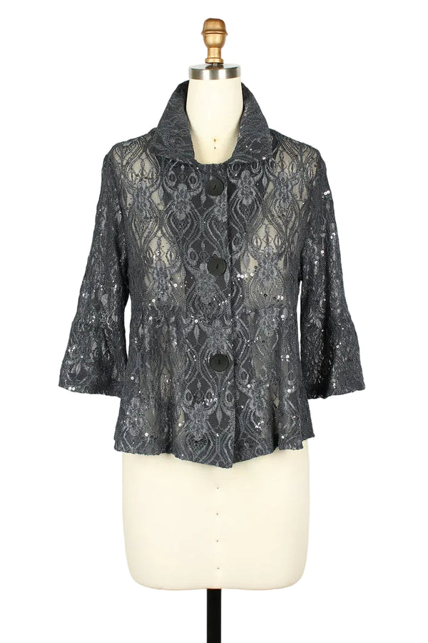 Sequin Embellished Mesh Jacket - 2505