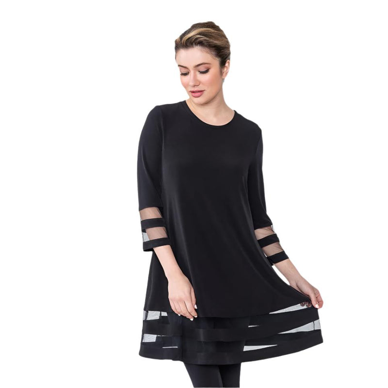 IC Collection Mesh Trim Tunic in Black - 2517T- BLK