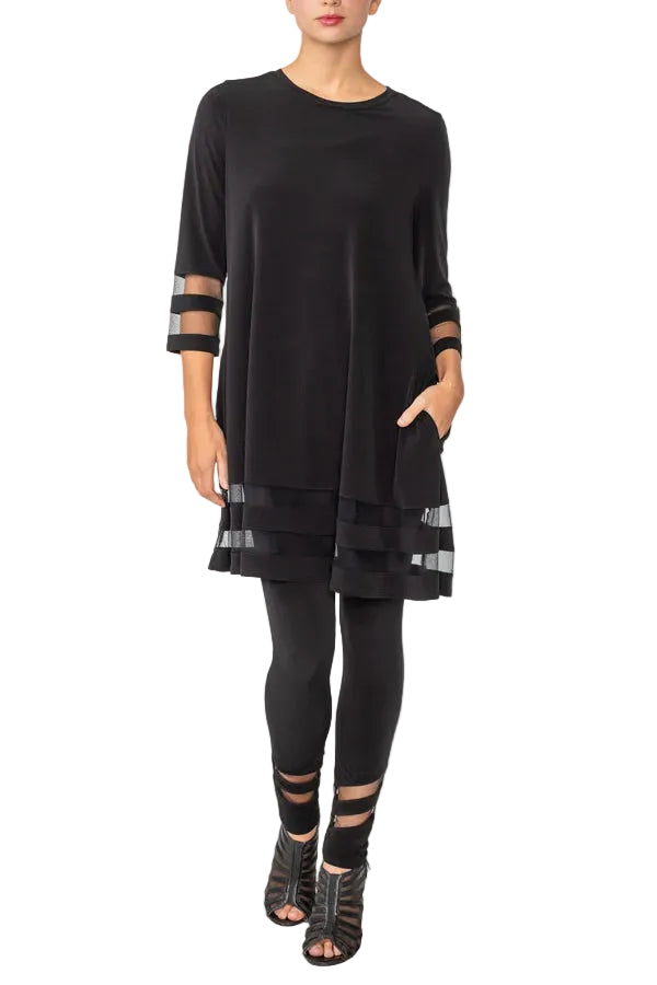 Straight-Leg Pant with Mesh Stripe Detail in Black - 2536P-BLK