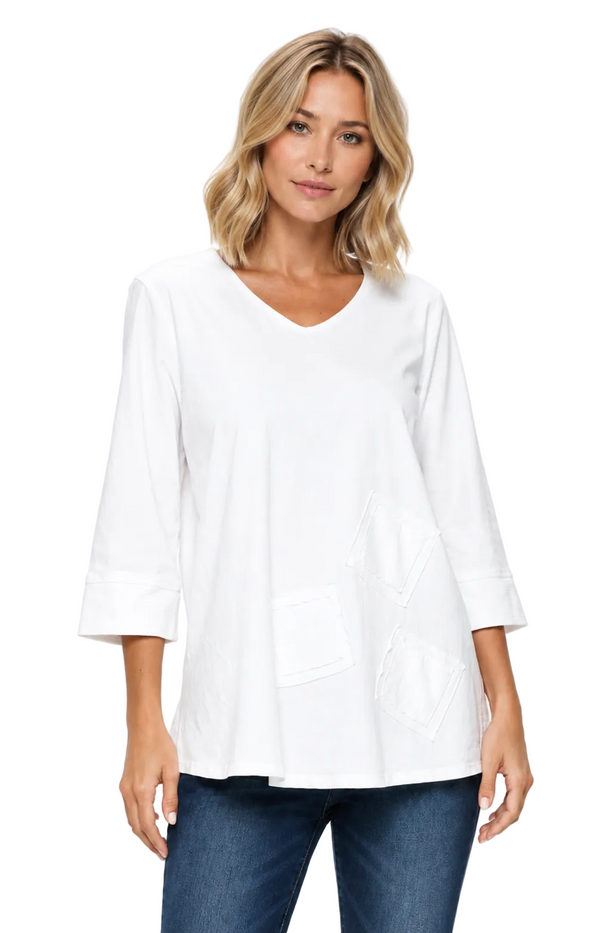 Soft Cotton V-Neck Tunic in White - C2002-WT