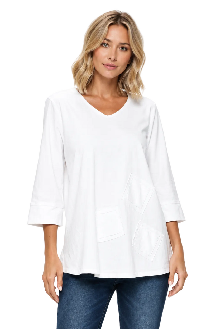 Soft Cotton V-Neck Tunic in White - C2002-WT