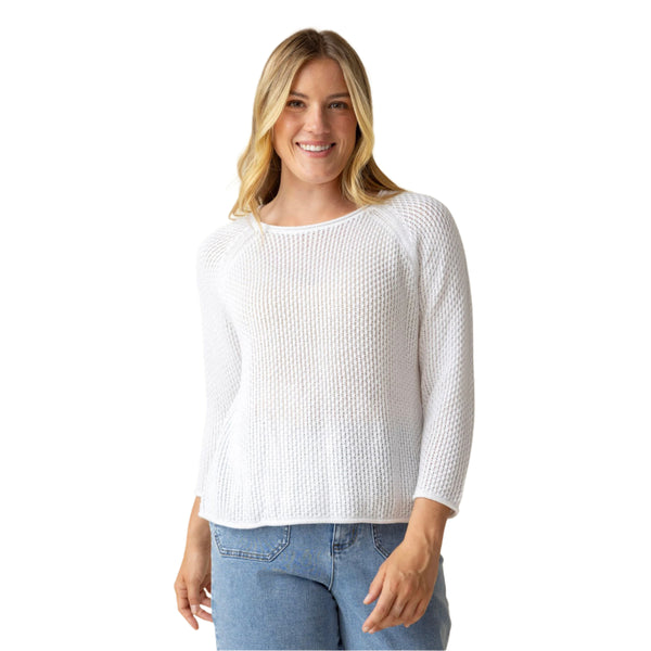 Coastal Crochet Pullover in White - 84013-WHT