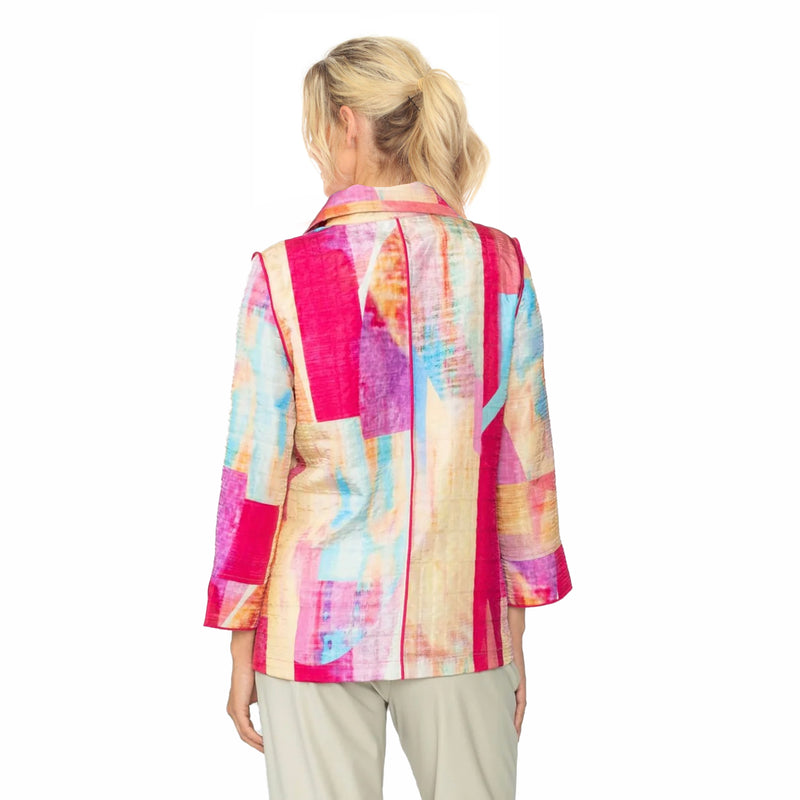 Artful Abstract Print Wing Collar Jacket in Pink - C1039J-PNK