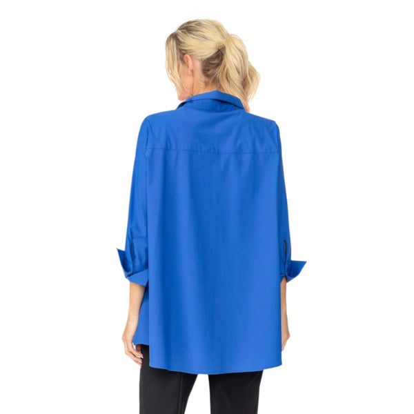 Fold Down Collar Blouse in Blue - 3778B-BLU