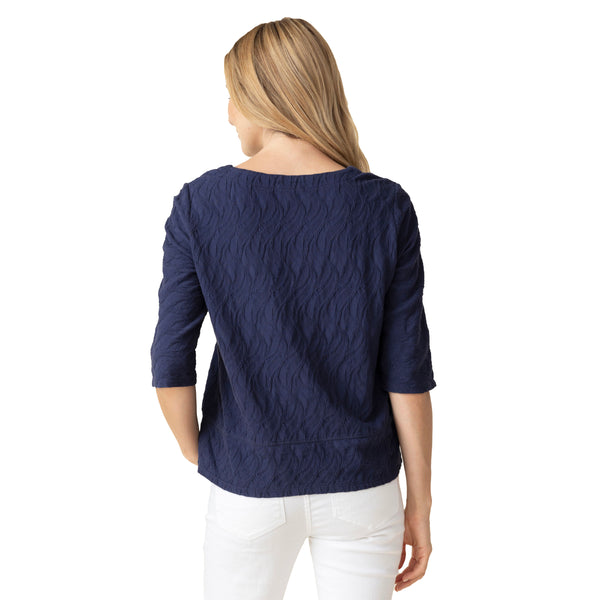 Textured V-Neck Cotton Tee in Navy - 16315-NVY