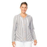 French Terry Stripe Hoodie in Gull - 85110