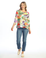 “Peonies” Soft-Touch V-Neck Top w/ Side Slits - 26-2060