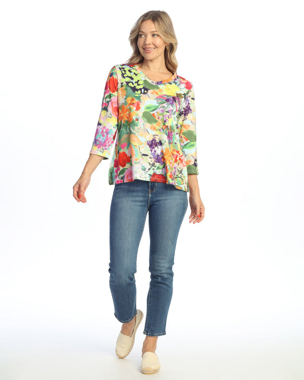 “Peonies” Soft-Touch V-Neck Top w/ Side Slits - 26-2060