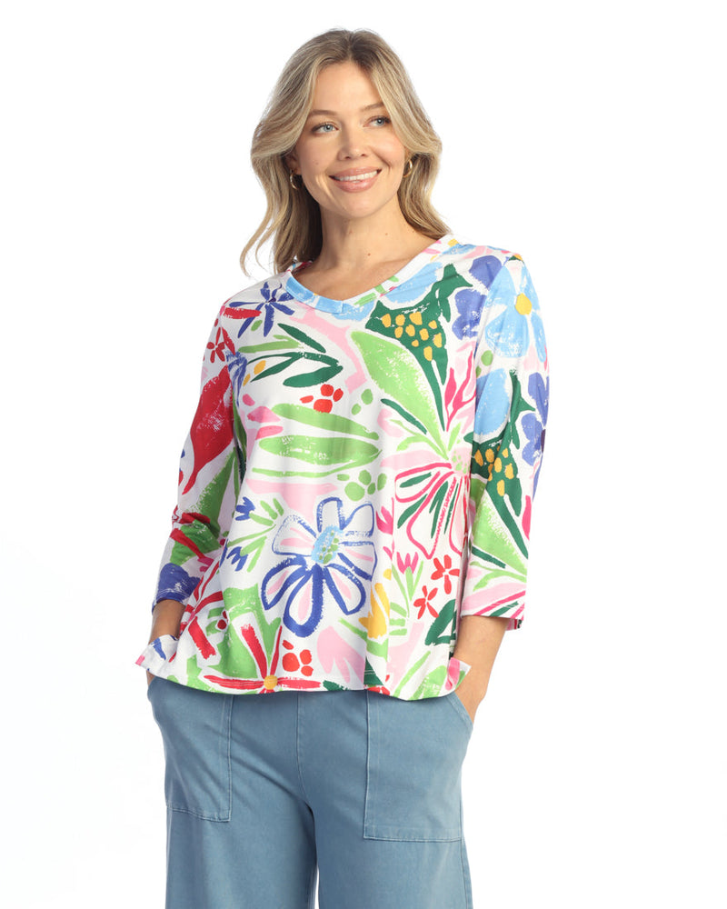 “Rosy” Soft-Touch V-Neck Top w/ Side Slits - 26-2061