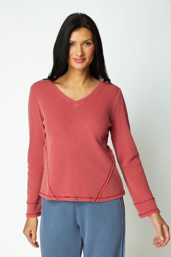 Waffle Knit Wrap Seam Top - 26537