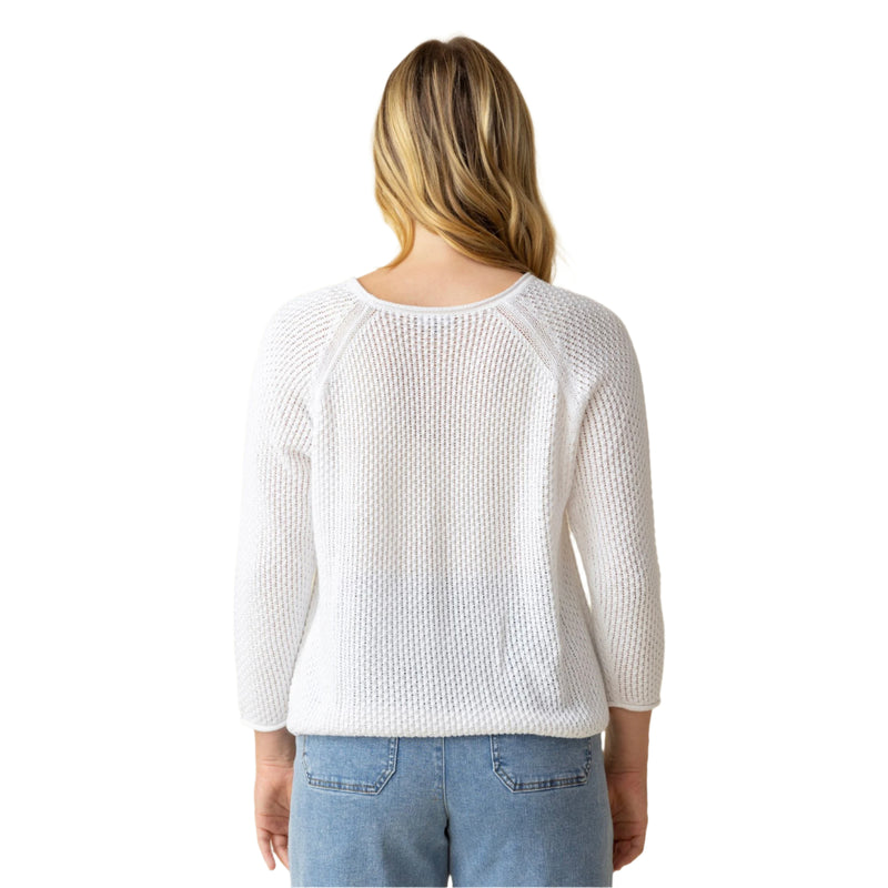 Coastal Crochet Pullover in White - 84013-WHT