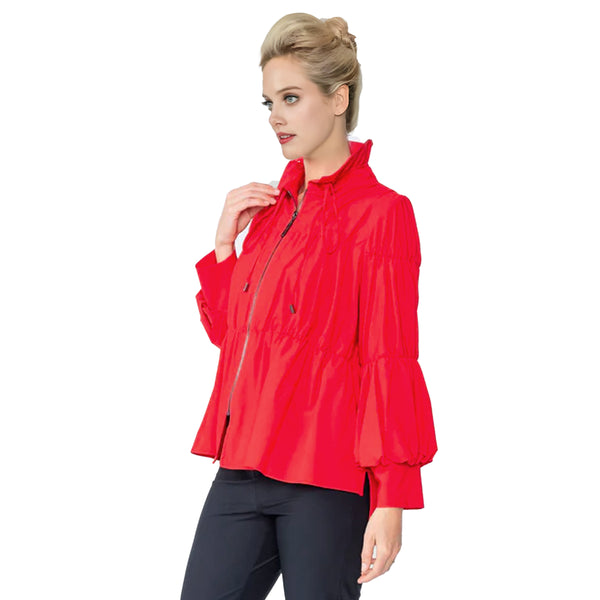 IC Collection SHIRRED ZIP-UP JACKET in Red - 1395J-RED