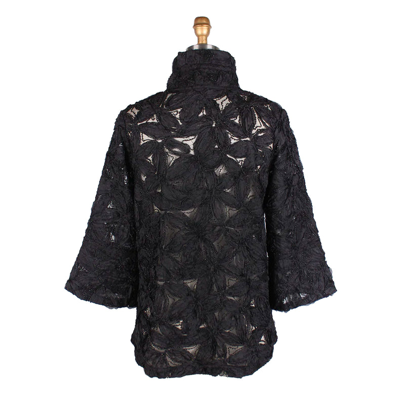 Damee "Elegance" Beaded Floral Mesh Jacket in Black - 2381-BLK