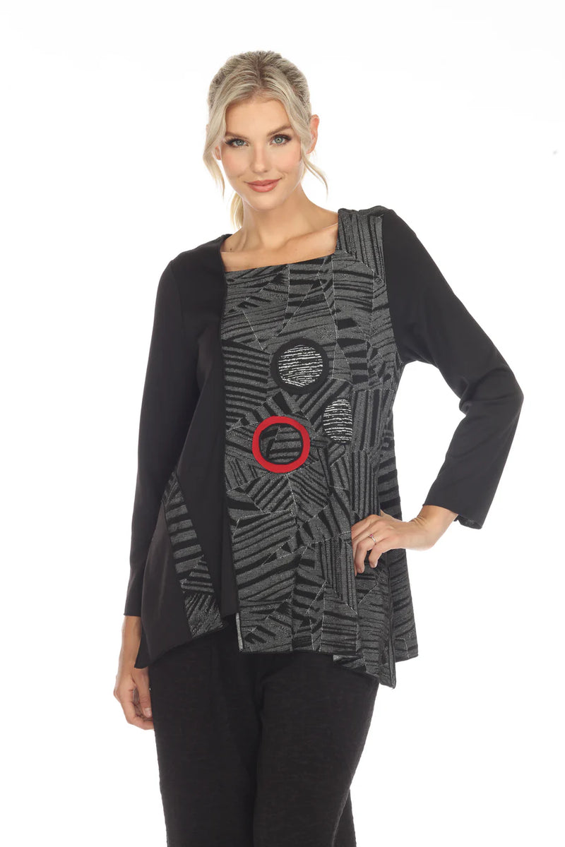 Mixed-Media Square-Neck Tunic in Red/BlackGrey - 2748