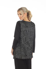 Mixed-Media Square-Neck Tunic in Red/BlackGrey - 2748