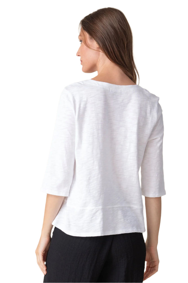 Textured V-Neck Cotton Tee in White - 27515-WHT