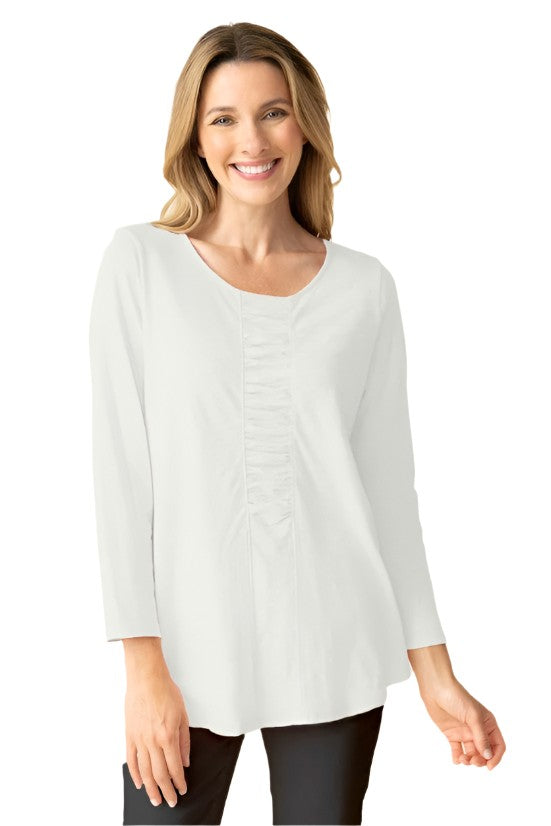 Peruvian Cotton Ruched Center Tee in White - 27516-WHT