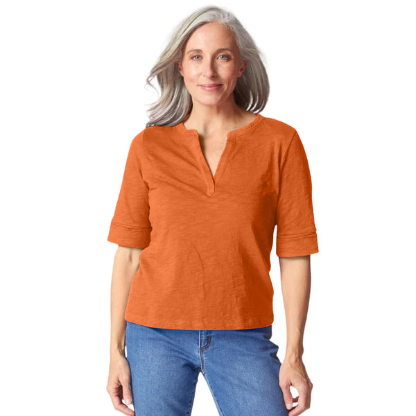 Split V-Neck Cotton Tee - 27521