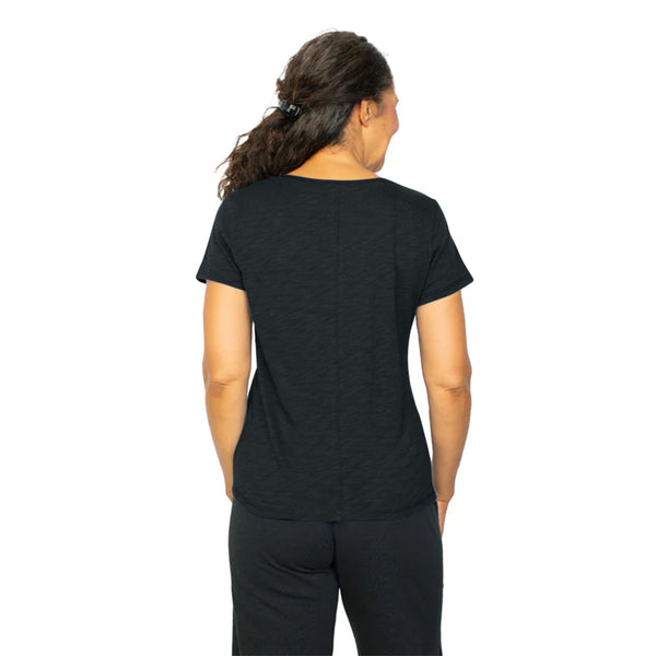 Textured Cover-Stitch Cotton Tee in Black - 27524-BLK