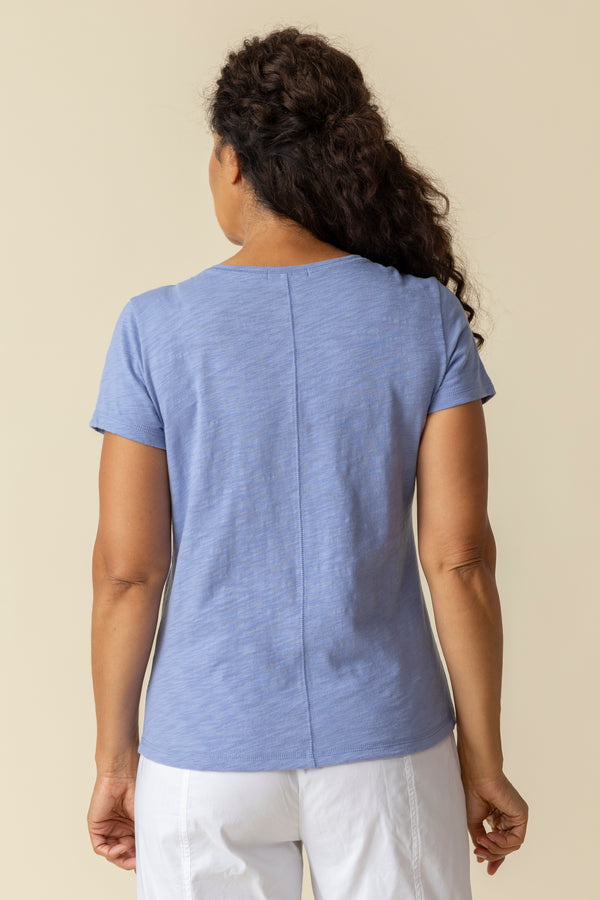 Textured Cover-Stitch Cotton Tee in Rain - 27524-RAIN