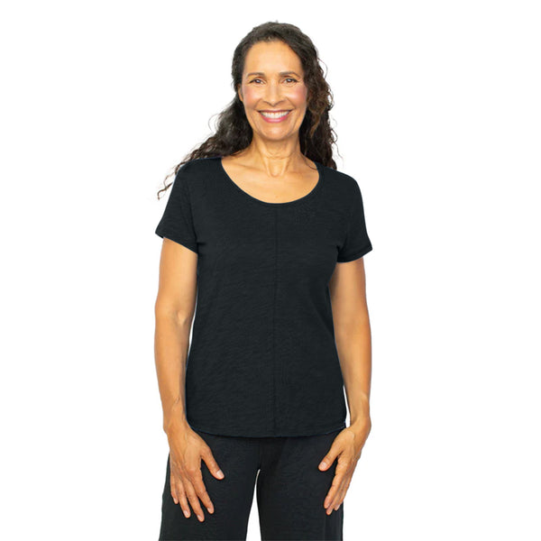 Textured Cover-Stitch Cotton Tee in Black - 27524-BLK