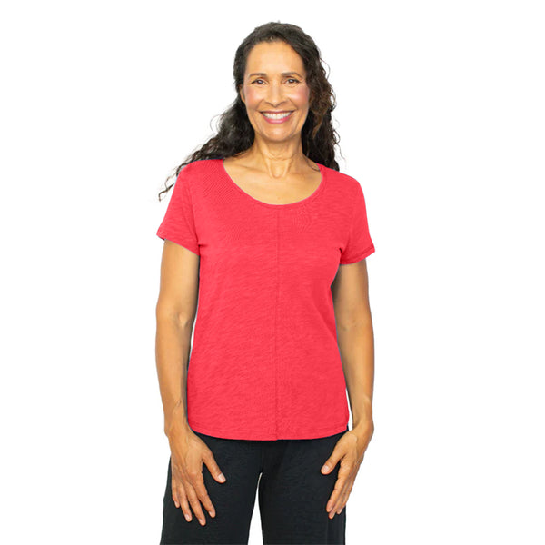 Textured Cover-Stitch Cotton Tee in Rose - 27524-RS