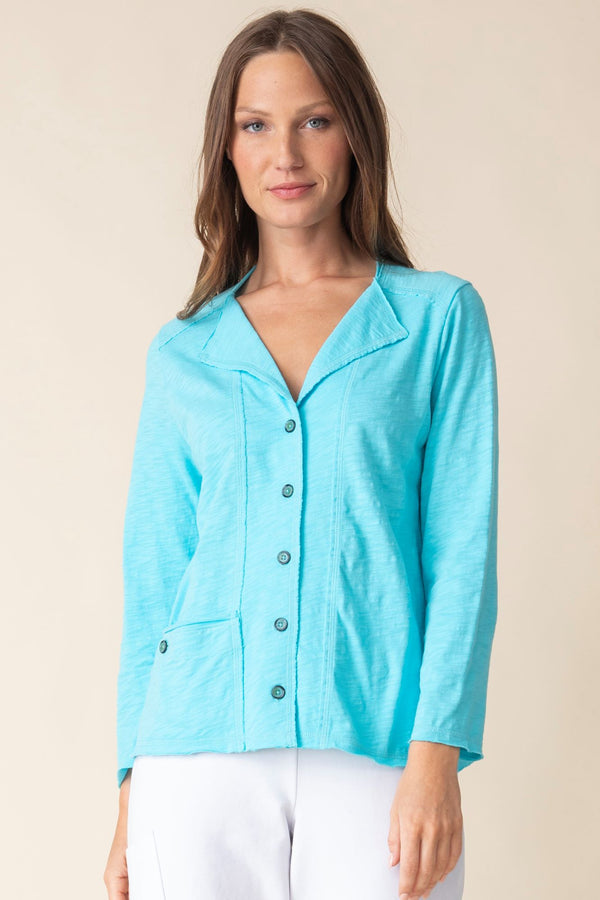 Peruvian Cotton V-Neck Cardigan in Malibu - 27545-MLB