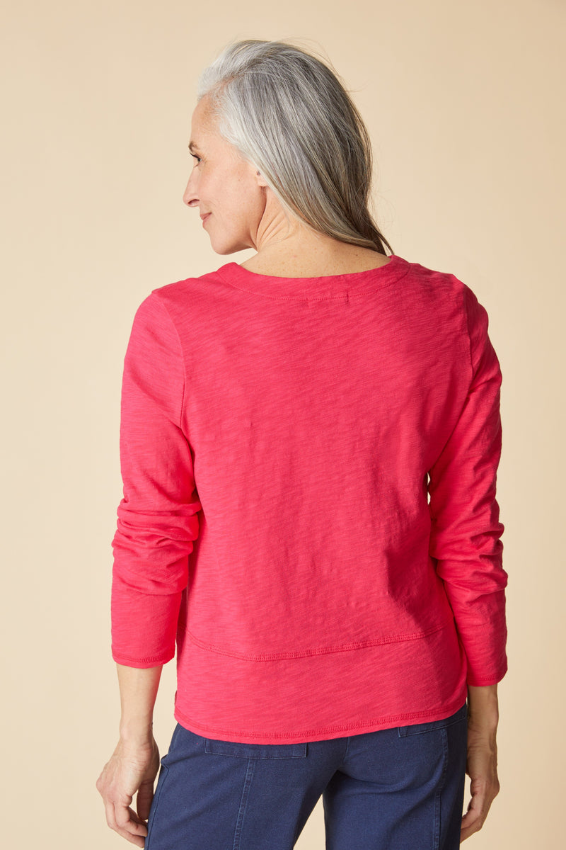 Cotton Pebble Seamed Long Sleeve Tee - 275555