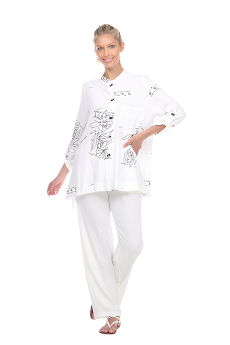 Moonlight Sketch-Print Tunic Blouse in White/Black - 2764 - Size M Only!