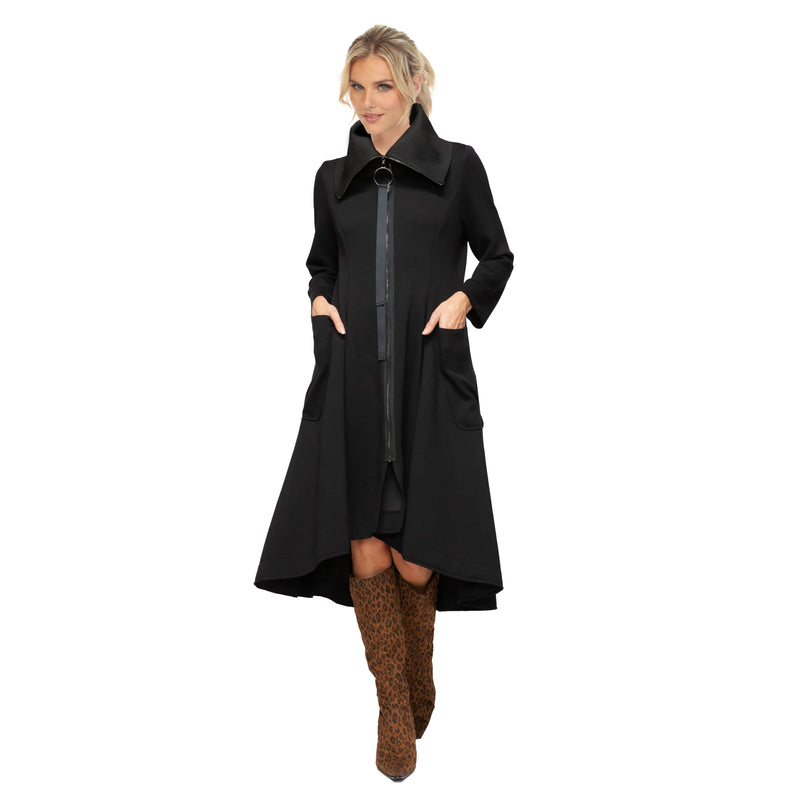 Wide Dramatic Collar Hi-Low Jacket in Black - 7142J-BLK