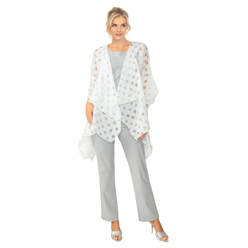 Laser-Cut Circles Draped Cardigan in White - 7062J-WT