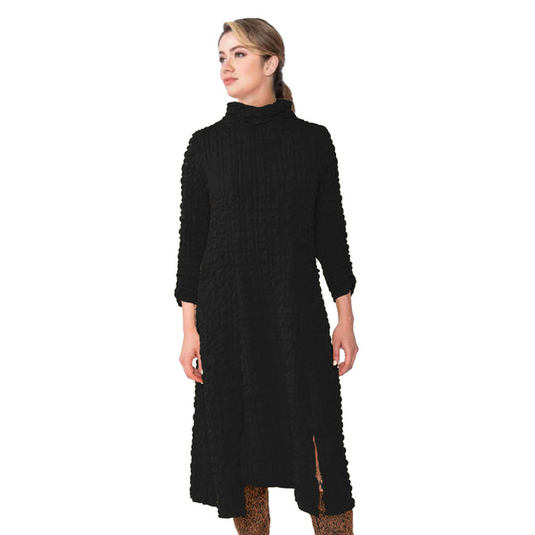 IC Collection Pucker Weave Midi Dress in Black - 6000D-BLK