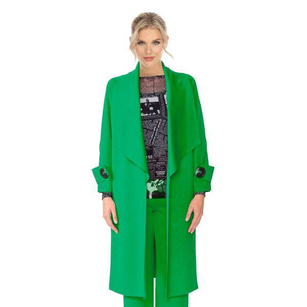 IC Collection Long Techno-Knit Open Front Jacket in Green - 4585J-GN - Size M Only!