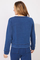 Color Washed Terry Cropped Cardigan - 28092
