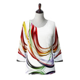 Valentina Wave-Print V-Neck Top in Multi/White - 28432 - Size M Only!