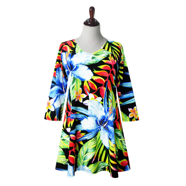 Valentina Tropical Hibiscus Print V-Neck Tunic in Multi - 27478-TU