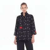 Diamond-Print Button-Front Jacket with Red Contrast Trim - 2881
