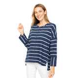 French Terry Sailor Stripe Pullover in Navy & White - 85106-NV