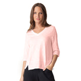 Textured V-Neck Cotton Tee in Carnation Pink - 27515-PNK