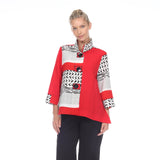 Colorblock Print BUTTON FRONT JACKET in Red - 2842-RD