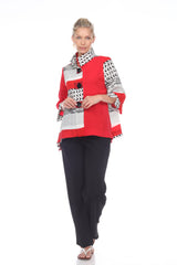 Colorblock Print BUTTON FRONT JACKET in Red - 2842-RD