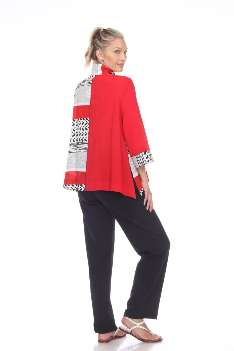 Colorblock Print BUTTON FRONT JACKET in Red - 2842-RD