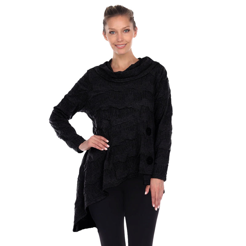 Textured Asymmetrical Tunic in Black - 2944-BLK