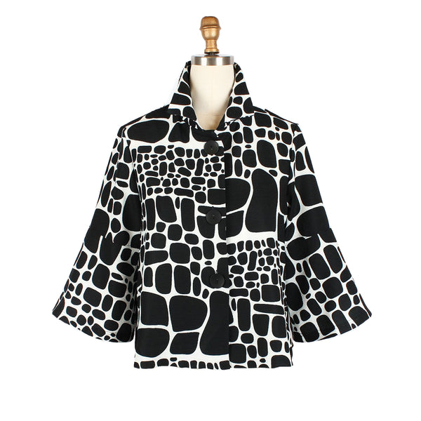 Black & White Pebblestone-Print Short Jacket - 4962-BK