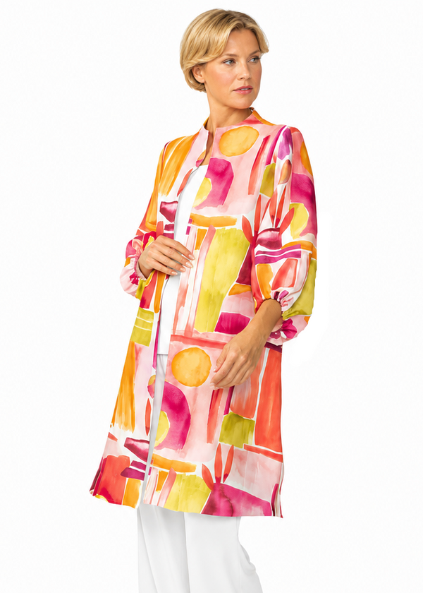 Watercolor Print Jacket in Pink/Multi - 7292J-PNK - Sizes L & XL Only!