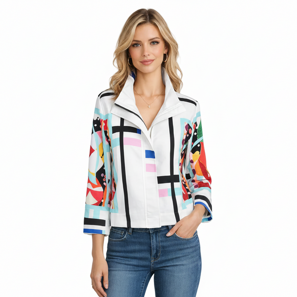 Modern Geometric Print Jacket in Multi on White - 5054
