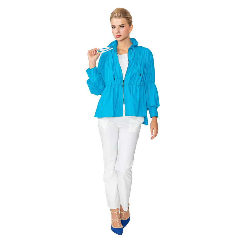 IC Collection Shirred Zip-Up Jacket in Turquoise - 1395J-TQ